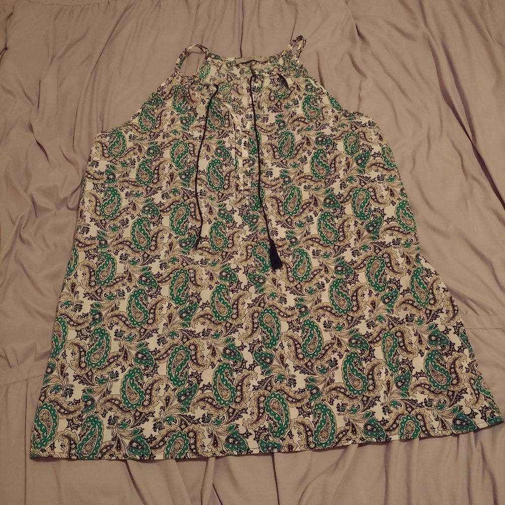 Dalai green paisley strappy tank with tassles